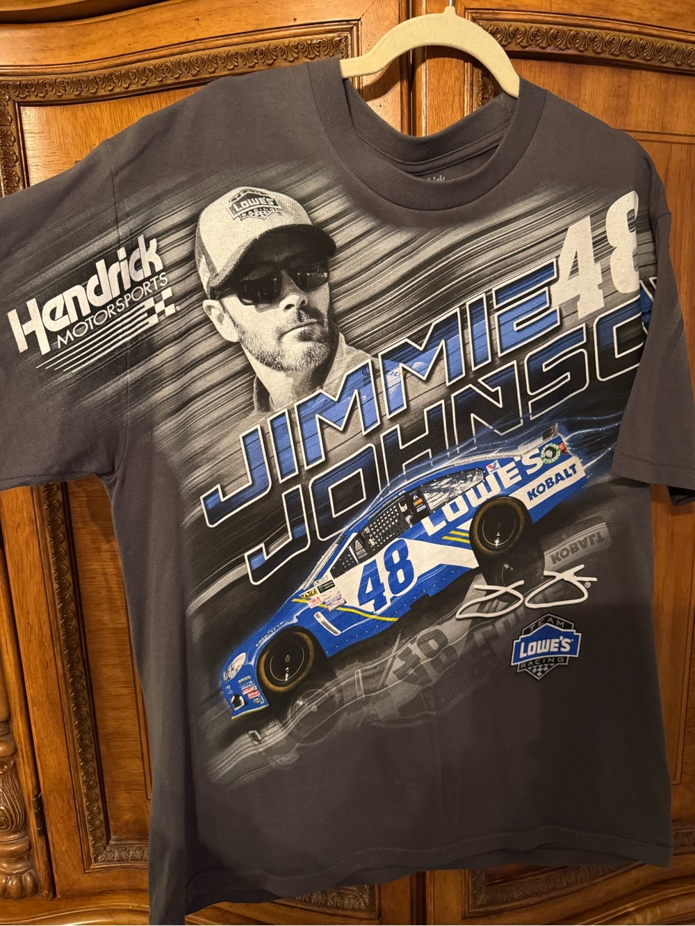Jimmie Johnson Racing Graphic Tee - Men's Charcoal with Blue Accents